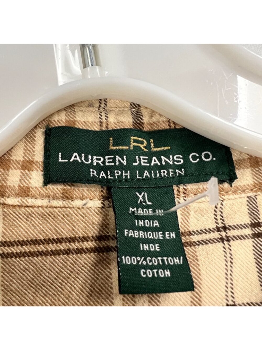 Lauren Ralph Lauren Womens Plaid Button Up Top Tan/Multi Long Sleeve Size XL - Picture 8 of 8